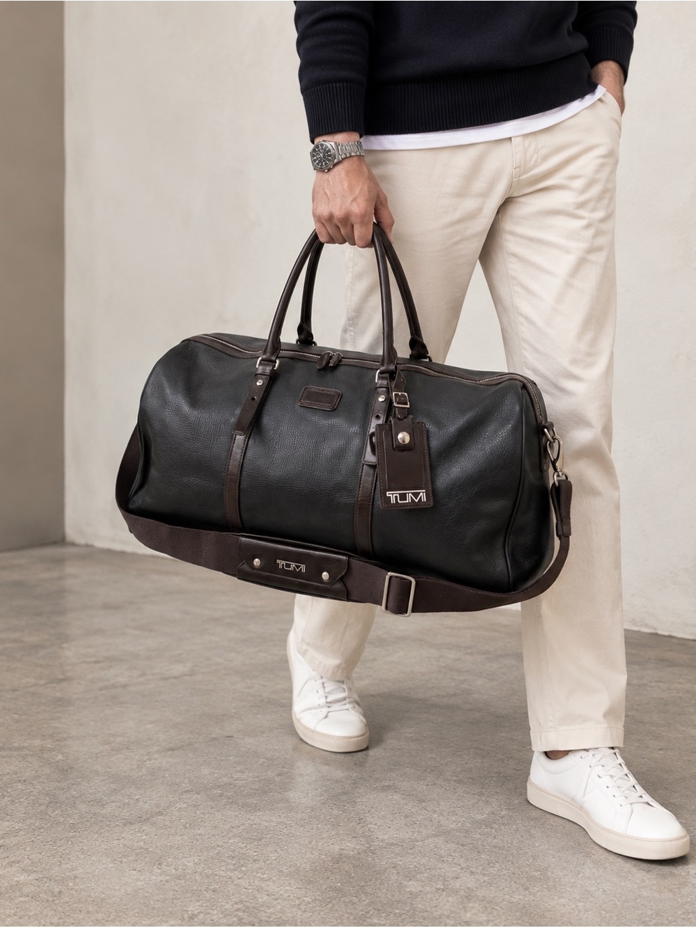 TUMI 20” Brown Leather Expandable Duffel Weekender Carry-On Bag
